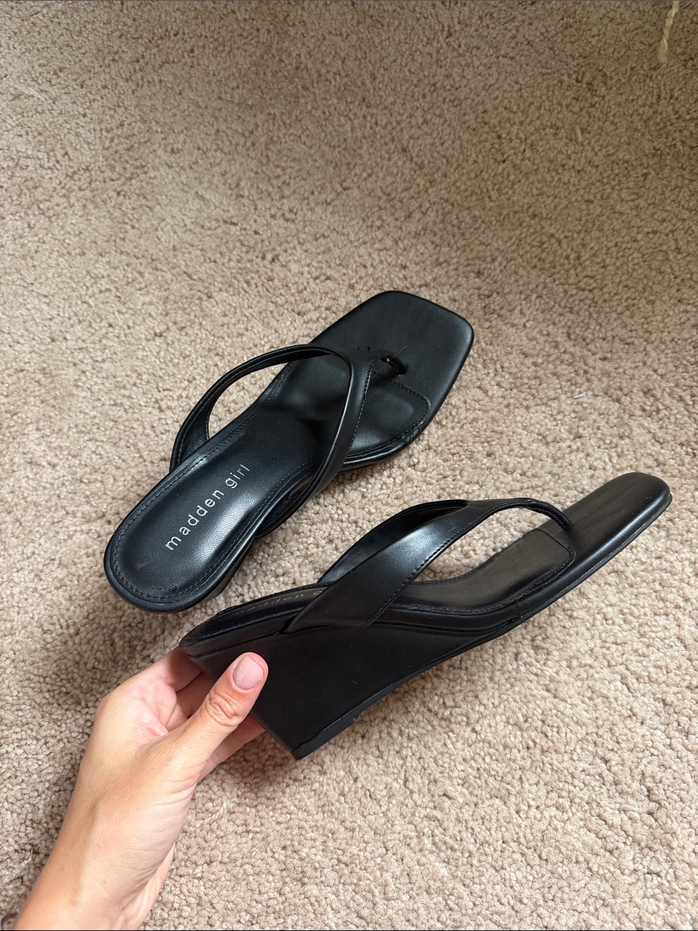 NEW Madden Girl Black Wedge Flip-Flop Sandals